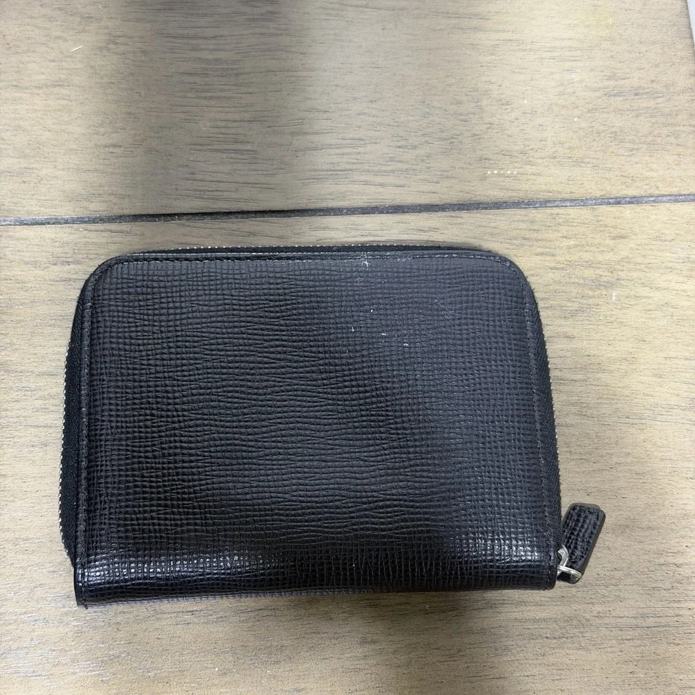 Coach Leather Zip Around Travel Wallet Passport Organizer Black Made In Italy